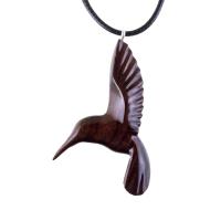 Hand Carved Wooden Hummingbird Pendant, Hummingbird Necklace, Wood Bird Jewelry Gift for Her