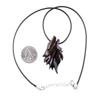 Wolf Wood Necklace, Hand Carved Wooden Wolf Head Pendant in Black with Brown Streaks