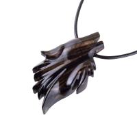 Wolf Wood Necklace, Hand Carved Wooden Wolf Head Pendant in Black with Brown Streaks