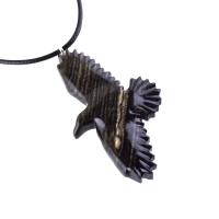 Hand Carved Crow Pendant, Wooden Raven Necklace, Wood Totem Jewelry Gift for Men Women