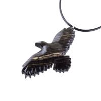 Hand Carved Crow Pendant, Wooden Raven Necklace, Wood Totem Jewelry Gift for Men Women