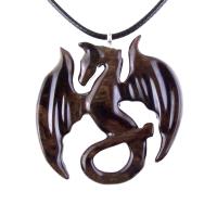 Wooden Dragon Pendant, Hand Carved Dragon Necklace, Fantasy Wood Jewelry for Men Women