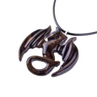 Wooden Dragon Pendant, Hand Carved Dragon Necklace, Fantasy Wood Jewelry for Men Women