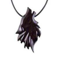 Hand Carved Wooden Wolf Pendant Necklace, Totem Spirit Animal Wood Jewelry in Dark Brown