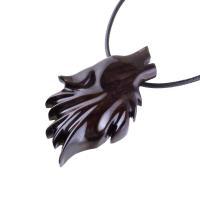 Hand Carved Wooden Wolf Pendant Necklace, Totem Spirit Animal Wood Jewelry in Dark Brown