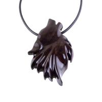 Hand Carved Wooden Wolf Pendant Necklace, Totem Spirit Animal Wood Jewelry in Dark Brown