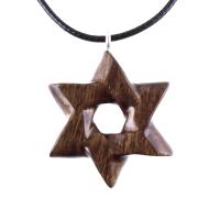 Wooden Star of David Pendant, Hand Carved Jewish Star Necklace, Men Women Wood Jewelry
