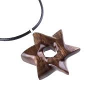 Wooden Star of David Pendant, Hand Carved Jewish Star Necklace, Men Women Wood Jewelry