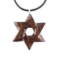 Wooden Star of David Pendant, Hand Carved Jewish Star Necklace, Men Women Wood Jewelry