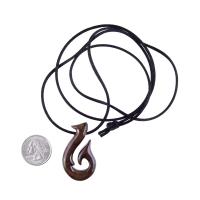 Hand Carved Fish Hook Pendant Necklace, Mens Wood Necklace, Handmade Fisherman Jewelry