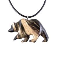 Bear Necklace, Hand Carved Wooden Grizzly Bear Pendant for Men or Women, Woodland Jewelry, Spirit Animal Totem