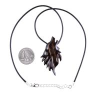 Wolf Wood Necklace, Hand Carved Wooden Wolf Head Pendant in Black with Brown Streaks