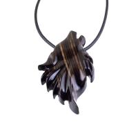 Wolf Wood Necklace, Hand Carved Wooden Wolf Head Pendant in Black with Brown Streaks