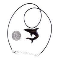 Shark Pendant, Hand Carved Wooden Shark Necklace, Mens Wood Pendant, Nautical Jewelry Gift for Him in Black with Brown Streaks