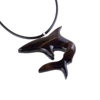 Shark Pendant, Hand Carved Wooden Shark Necklace, Mens Wood Pendant, Nautical Jewelry Gift for Him in Black with Brown Streaks
