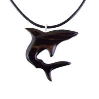 Shark Pendant, Hand Carved Wooden Shark Necklace, Mens Wood Pendant, Nautical Jewelry Gift for Him in Black with Brown Streaks