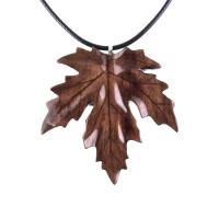Wooden Maple Leaf Pendant Necklace, Hand Carved Wood Jewelry, Woodland Gift for Men Women