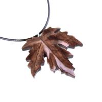 Wooden Maple Leaf Pendant Necklace, Hand Carved Wood Jewelry, Woodland Gift for Men Women