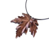 Wooden Maple Leaf Pendant Necklace, Hand Carved Wood Jewelry, Woodland Gift for Men Women