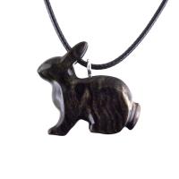 Rabbit Necklace, Hand Carved Wooden Bunny Pendant, Wood Animal Necklace, Pet Animal Totem Jewelry, One of a Kind Gift