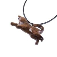Hand Carved Kitten Necklace, Wooden Cat Pendant, Wood Animal Jewelry, Cat Lover Gift
