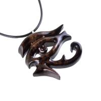 Eye of Horus Pendant, Hand Carved Wooden Eye of Ra Necklace, Egyptian Wood Jewelry