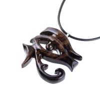 Eye of Horus Pendant, Hand Carved Wooden Eye of Ra Necklace, Egyptian Wood Jewelry