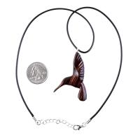 Hand Carved Wooden Hummingbird Pendant, Hummingbird Necklace, Wood Bird Jewelry Gift for Her