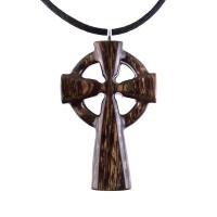 Celtic Cross Pendant, Hand Carved Wood Cross Necklace, Irish Mens Wooden Christian Jewelry, One of a Kind Gift for Him