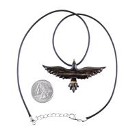 Flying Raven Necklace, Hand Carved Wooden Crow Pendant for Men Women, Wood Bird Jewelry