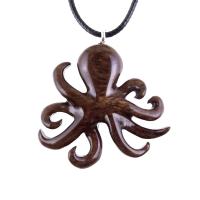Hand Carved Octopus Necklace for Men Women, Wooden Squid Pendant, Nautical Wood Jewelry Gift