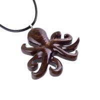 Hand Carved Octopus Necklace for Men Women, Wooden Squid Pendant, Nautical Wood Jewelry Gift