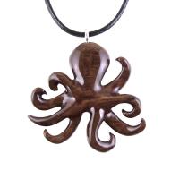 Hand Carved Octopus Necklace for Men Women, Wooden Squid Pendant, Nautical Wood Jewelry Gift