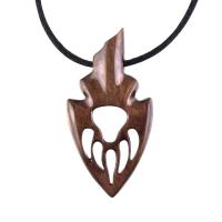 Wooden Bear Paw Necklace, Hand Carved Arrowhead Pendant, Totem Protection Amulet, Men Wood Jewelry