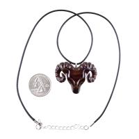 Ram Head Pendant Necklace, Hand Carved Wooden Sheep Jewelry, Handmade Aries Gift