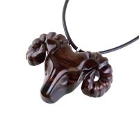 Ram Head Pendant Necklace, Hand Carved Wooden Sheep Jewelry, Handmade Aries Gift