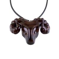 Ram Head Pendant Necklace, Hand Carved Wooden Sheep Jewelry, Handmade Aries Gift