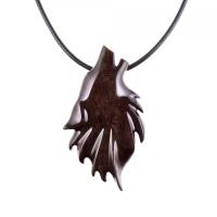 Wooden Howling Wolf Pendant Necklace, Hand Carved Totem Spirit Animal Wood Jewelry Gift for Men or Women in Dark Brown