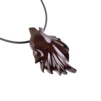 Wooden Howling Wolf Pendant Necklace, Hand Carved Totem Spirit Animal Wood Jewelry Gift for Men or Women in Dark Brown