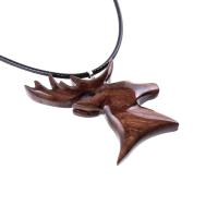 Deer Pendant, Hand Carved Wooden Stag Necklace, Buck Head Necklace, Spirit Animal Totem Gift for Him, Woodland Mens Jewelry