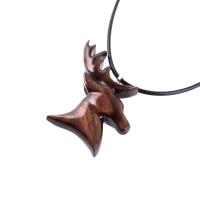 Deer Pendant, Hand Carved Wooden Stag Necklace, Buck Head Necklace, Spirit Animal Totem Gift for Him, Woodland Mens Jewelry