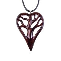 Hand Carved Tree of Life Necklace, Wooden Heart Pendant, One of a Kind 5th Anniversary Wood Jewelry Gift for Women