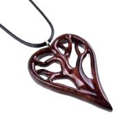 Hand Carved Tree of Life Necklace, Wooden Heart Pendant, One of a Kind 5th Anniversary Wood Jewelry Gift for Women