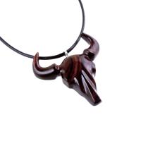 Hand Carved Bull Pendant, Wooden Bull Skull Necklace, Bison Necklace, Mens Ox Pendant, Taurus Jewelry Gift for Him