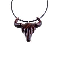 Hand Carved Bull Pendant, Wooden Bull Skull Necklace, Bison Necklace, Mens Ox Pendant, Taurus Jewelry Gift for Him