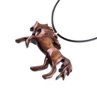 Wooden Horse Necklace, Hand Carved Horse Pendant, Wood Animal Necklace, Equestrian Jewelry for Men or Women