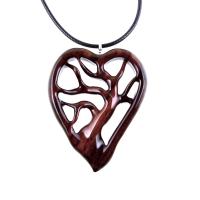 Wooden Tree of Life Pendant, Hand Carved Wood Heart Necklace, 5th Anniversary Gift for Her, Handmade One of a Kind Wood Jewelry