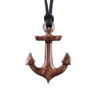 Hand Carved Wooden Anchor Pendant, Mens Wood Necklace, Handmade Nautical Jewelry Gift for Him