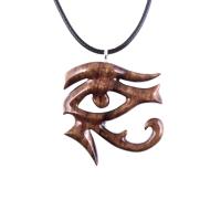 Hand Carved Eye of Horus Necklace, Eye of Ra Pendant, Wooden Egyptian Amulet, African Jewelry for Men Women