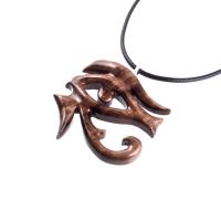 Hand Carved Eye of Horus Necklace, Eye of Ra Pendant, Wooden Egyptian Amulet, African Jewelry for Men Women